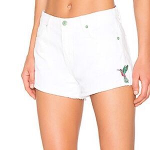 Sandrine rose white embroidered jean shorts‎